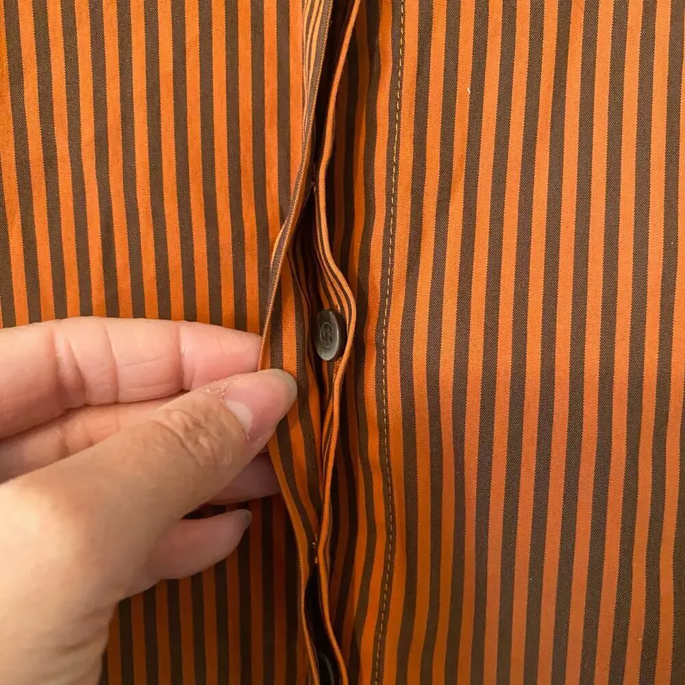Lafayette 148 Orange Brown Pinstripe Button Down Shirt Cotton Preppy size Small - Picture 6 of 12